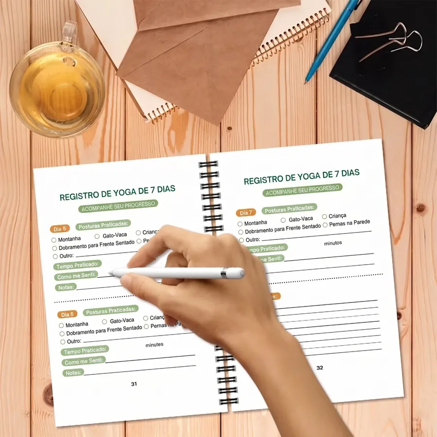 Registro de Yoga de 7 dias para acompanhar o progresso
